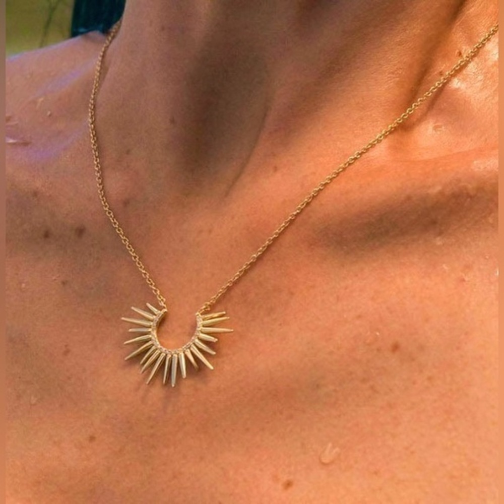 Gold Spike Urchin Necklace 16” sunburst chain